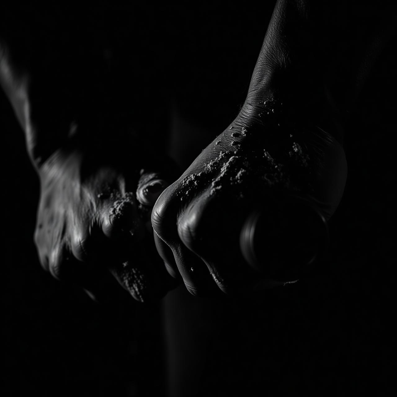 Chalked hands gripping a barbell